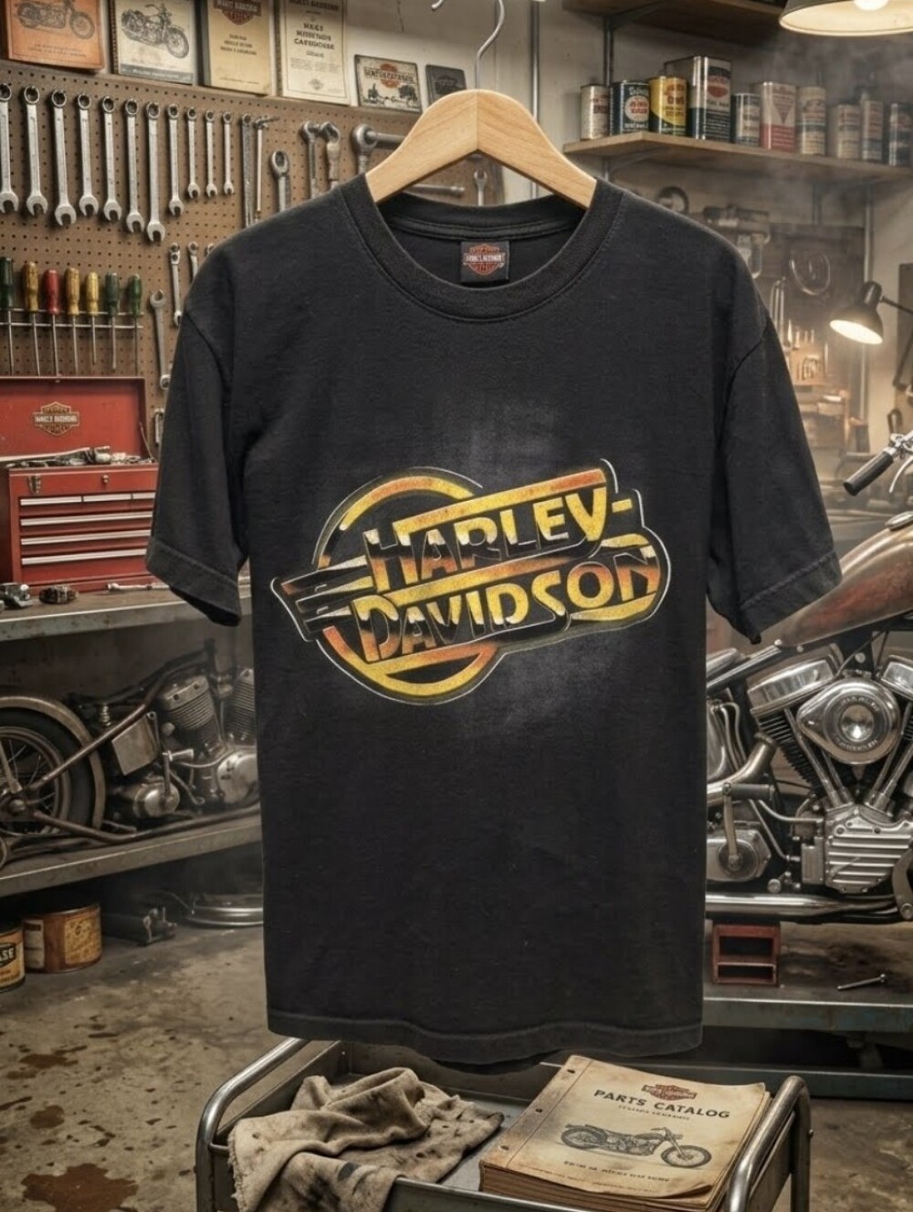 Harley-Davidson Black Short-Sleeve Skull Tee with Gold Accent